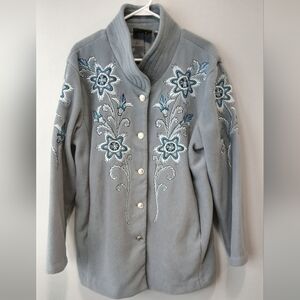 Bob Mackie Wearable Art Floral Embroidered Button Down Shacket Pocket Womens XL